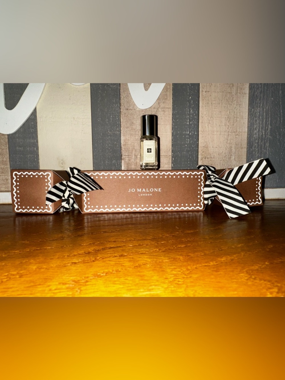 Jo Malone Brown Gift Cracker with Black & White Striped Ribbon